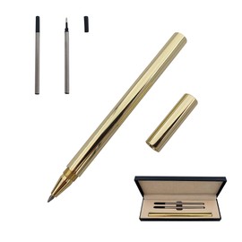 Accod Metal Ballpoint Pen Black Rollerball Pen Signature Pen with Two 0.5MM Black Pen Refills,Gift Pen for Colleagues and Family,Gift Boxed (Gold)
