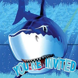 Creative Converting 895887 Shark Splash Birthday Invitations, 6 x 4 1/2, Multicolor, 8ct