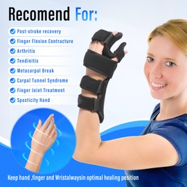 Resting Hand Splint with Finger Separators - Hand Brace for Finger Contractures - Night Immobilizer Support for Carpal Tunnel Wrist Pain (Large, Left)