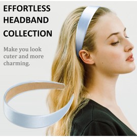 WOVOWOVO Satin Headbands for Women Girls 1.2 Inch: Wide Plastic Head Bands for Women Non Slip, Cute Womens Headbands Set DIY Holiday Costume Accessories