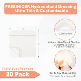 FRESINIDER Hydrocolloid Wound Dressing 2" x 2" – 20 Pack Ultra Thin Self-Adhesive Bandages for Wound Care, Bed Sores, Acne, Blisters – Waterproof & Absorbent Hydrocolloid Patches for Faster Healing