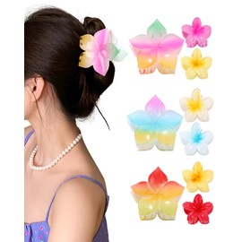 Flower Hair Claw Clips for Women - 9 PCS Hawaiian Hair Clips Large and Small Plumeria Claw Clips Nonslip Flower Hair Clips for Thick Thin Hair（Multicolour）