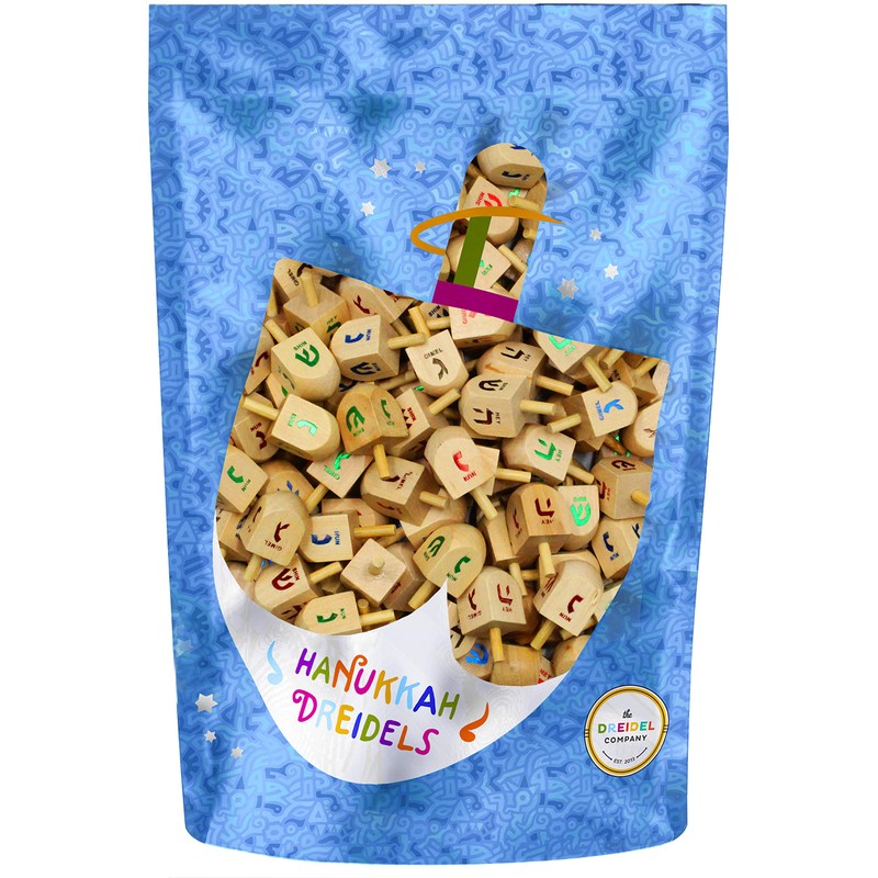 Natural Wood Dreidels Hanukkah Draydel with English Transliteration & Instruction