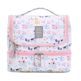 Hanging Travel Toiletry Bag for Women, Lychii Cosmetic Bag with Double Layer, Toiletries Travel Organizer - Cat Printed