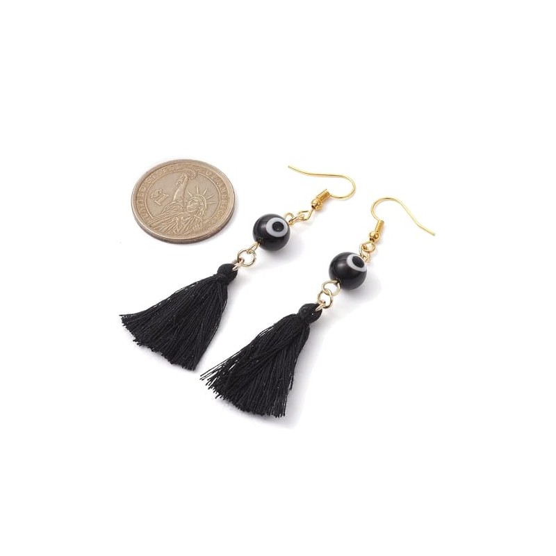Hemasa Black Colour Evil Eye Lampwork & Tassel Earrings earrings