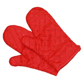 Oven Mitts, Non-Slip Premium Heat Resistant Kitchen Gloves Cotton & Polyester Quilted Oversized Mittens, 1 Pair Red