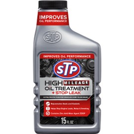 STP High Mileage Oil Treatment + Stop Leak Engine Oil Additive, 15 fl oz, Contains ZDDP Anti-Wear Agent to Fight Friction, Rejuvenates Seals and Gaskets, Stops Leaks
