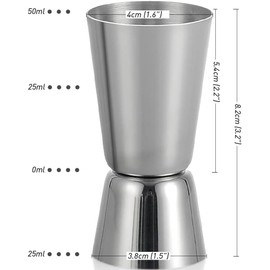 Spirit Measure 25/50ml, Stainless Steel Jigger Spirit Measure Double Measure Cup Cocktail Drink Measures Shot Measure for Home Bar Party Wine Cocktail Shaker