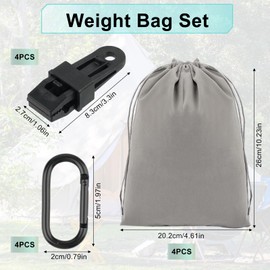Tikplus Pack of 4 Sandbags for Weighting, Portable Weight Bag for Gazebo, with Carabiner, Clips, Weight Bags, Sandbags for Gazebo, Sandbag for Outdoor Tents, Curtain