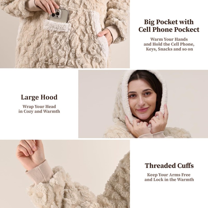 KAWAHOME 3D Pattern Wearable Blanket Hoodie Oversized Warm for Women