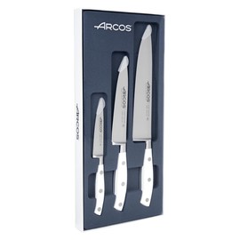 Arcos Riviera Blanc - Kitchen Knife Set (Peeler + 2 Chef's Knife) - Forged Stainless Steel NITRUM - POM Handle - White Color