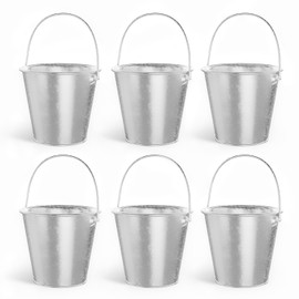 Colorlaza Galvanized Bucket, Metal Buckets with Handle 6 Pcs Leak Proof & Rust Resistant 48 fl oz Capacity - Best for Party Décor, Organizing & Decorating Easter Silver Bucket (Large 6.3" Top)