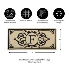Evergreen Sassafras Monogram F Interchangeable Entrance Doormat | Indoor and Outdoor | 22-inches x 10-inches | Non-Slip Backing | All-Season | Low Profile | Home Décor