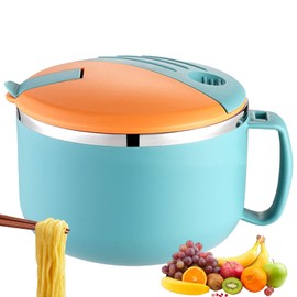 SYFUNLV Instant Noodle Bowl, Instant Pasta Bowl, Stainless Steel Pasta Bowl, 18 x 15 x 12 cm Grain Bowls with Handle and Lid, 1300 ml Large Capacity, Hollow, Double Layer (Green)