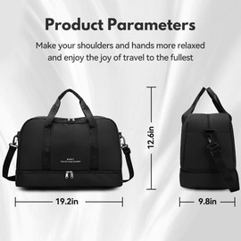 Expandable Travel Duffel Bag,Travel Duffle Bag,H HOME-MART Tote Sports Gym Bag, Shoulder Overnight Weekender Bag Travel Duffel Bags for Women & Men, Hospital Bag with Trolley Sleeve/Wet Pocket