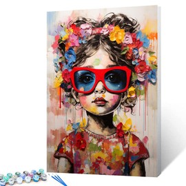 Little Girl in Sunglass Painting by Numbers for Adults and Beginner Graffitic Street Art Paint by Numbers on Canvas Fashion Female Paintwork for Home Wall Decor Gift 16x20inch Nordics Gift(Frameless)