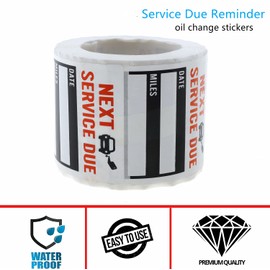 Oil Change Service Reminder Stickers - 300 Pcs 2x2 Black, Next Service Due Roll, Removable Vinyl Peel & Write, No Residue Car Sticker