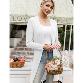 CARDYDONY Solid Open Front Long Knitted Cardigan Sweater for Women White XL