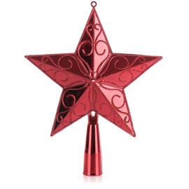 com-four® Christmas Tree Topper in Star Shape - Red Star for Christmas Tree Topper - Christmas Tree Decoration - Plastic Christmas Tree Decoration