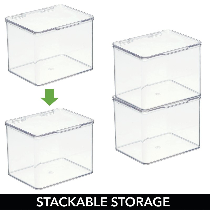 mDesign Plastic Stackable Home Office Storage Organizer Box with Hinge