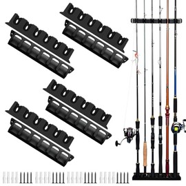 Fishing Rod Holders Wall-Mounted 4 Pairs, Simple Deluxe Fishing Pole Holder & Rack Store up to 24 Rods or Combos for Garage & Boat (Vertical, Black)