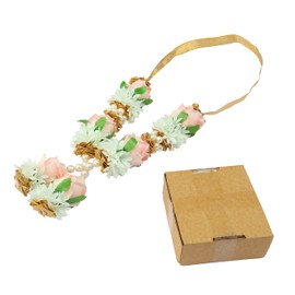 Artificial Mala Rose Flower Ribbon Garland Hair for Idol with Bead for God Statue Accessories Pooja Sringar Article Ornament for Indian Traditional Festival Decoration (Size: 5 Inches) (White, Orange)