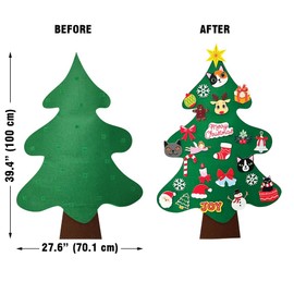 WIRESTER Wall Hanging Christmas Tree Decorations (39.4 x 27.6 Inch), DIY Felt Christmas Tree Set with 26pcs Detachable Ornaments - Cute Cat, Snowman, Santa Claus, Snowflake, Presents, Bells, Reindeer