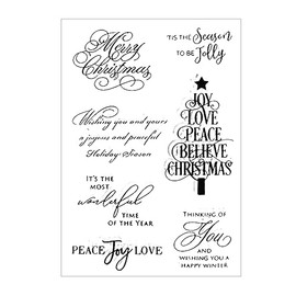 Arbuya Merry Christmas Blessing Words Christmas Sentiment Clear Stamps for Card Making Decoration or Journaling,Christmas Tree Greeting Words Silicone Rubber Stamps for Album Scrapbooking Paper Crafts