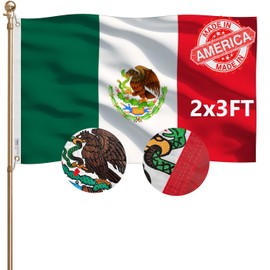 KEYCA Embroidery Mexico Flags 2x3 Outdoor Heavy Duty Double Sided 340D Nylon Vivid Color Anti-Fading with 2 Brass Grommets for Home/Company/Indoor Outdoor Decoration