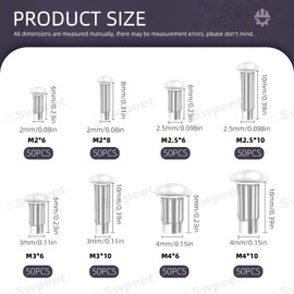 Swpeet 400Pcs M2 M2.5 M3 M4 × 6mm 8mm 10mm Aluminum Rivet Kit, Half Round Head Solid Knurled Rivets for Repairing Boats, Aircraft