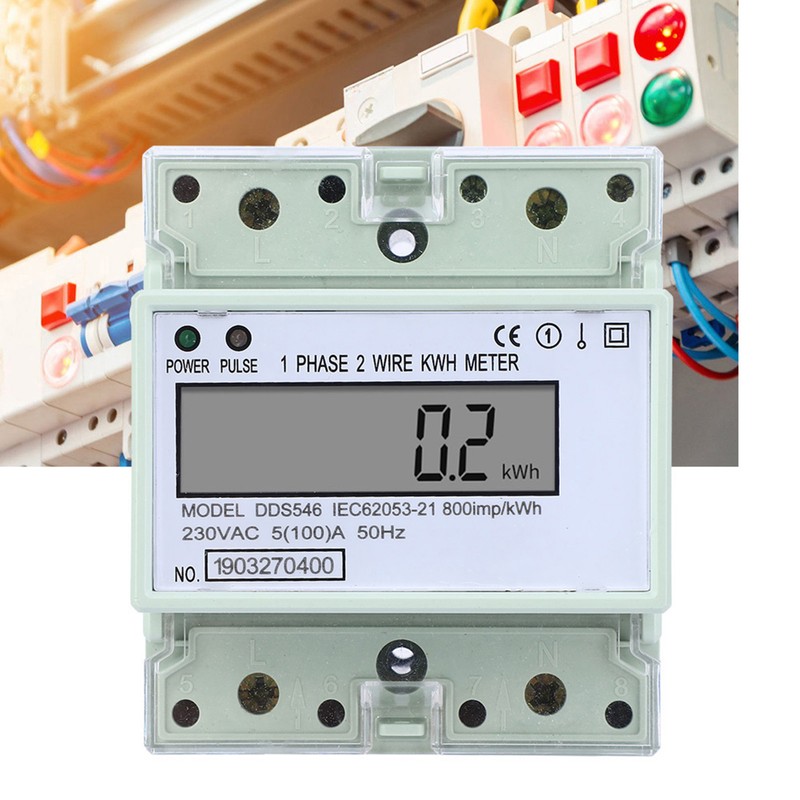 Single Phase 5-100A 230VAC Energy Meter DIN Rail Digital LCD