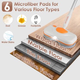 Zorpupoa Cordless Electric Mop, 2 Speeds Electric Spin Mop with LED Headlight & Water Sprayer, Dual-Motor Powerful Floor Cleaner with 900ml Water Tank, 6 Microfiber Pads