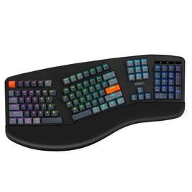 ADESSO EasyTouch 1500 Ergonomic Mechanical Keyboard with Cherry Red Switches Wired Wireless Bluetooth RGB Illuminated Multi OS for Mac VIA Programmable with Copilot AI Hotkey