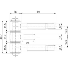 Gedotec Door Hinges Room Doors Steel Frame Tape Metal Drilling Hinges Three Pieces for Rebated Wooden Doors | Band Size Diameter 16 mm | Galvanised Steel | Load Capacity up to 40 kg | Pack of 1 - Door