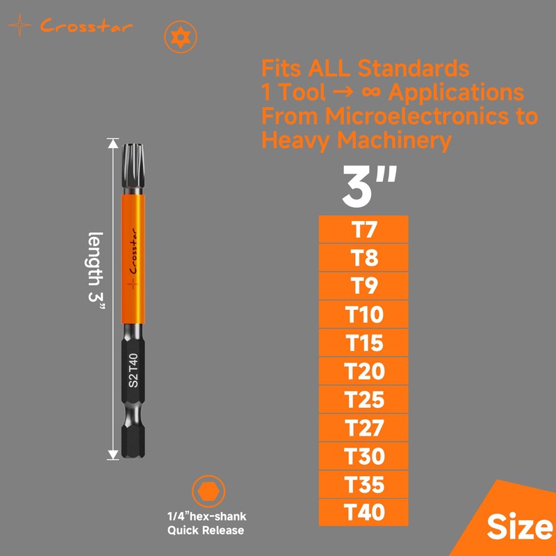 Crosstar 3" and 6" Impact Long Torx Bit Set 29pc