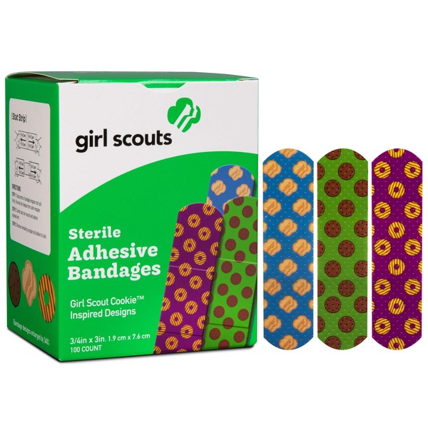 Dukal Girls Scouts Adhesive Bandages for Kids | 3/4"x3" Colorful and Fun Adhesive Bandages for Girls | Assorted Designs Kids Bandages | Bulk Pack of 100 Cute Bandages