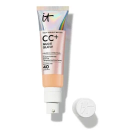 It Cosmetics CC Cream Nude Glow con Protector Solar FPS 40 + Suero Iluminador – Base de maquillaje con Niacinamida, Ácido Hialurónico, Cobertura Alta,
