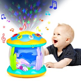 Baby Toys 6 to 12 Months Musical Light Up Tummy Time Infant Toys 3-6 7 8 9 12-18 Months Crawling Ocean Rotating Projector Baby Gifts for 1 2 3 Year Old Boy Girl Birthday Toddlers Kids