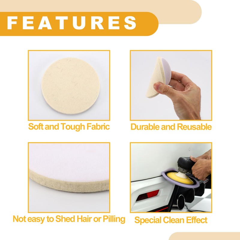 Partuto 3pc 4" 100mm Universal Wool Polishing Buffing Pad -
