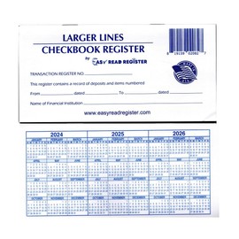 Larger Lines Checkbook Registers, Made in The USA, Wider Lines Low Vision Large Print (24-25-26 Calendars, 24)