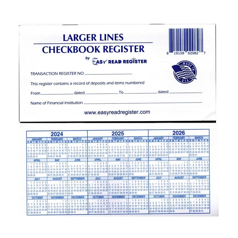 Larger Lines Checkbook Registers, Made in The USA, Wider Lines