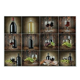 Ambesonne Wine Cutting Board, Drink Themed Collage on Wooden Backdrop Grapes and Meat Rustic Country Theme, Decorative Tempered Glass Cutting and Serving Board, Small Size, Brown Black