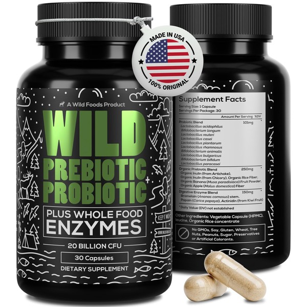 Wild Prebiotics and Probiotics with Digestive Enzymes | 20 Billion