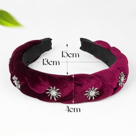 BOOMTOP Costume Headband Velvet Hair Accessories Dirndl Edelweiss Headband Braided Wide Hair Band Vintage Padded Headband Fashion Headpiece for Women and Girls Dark Red