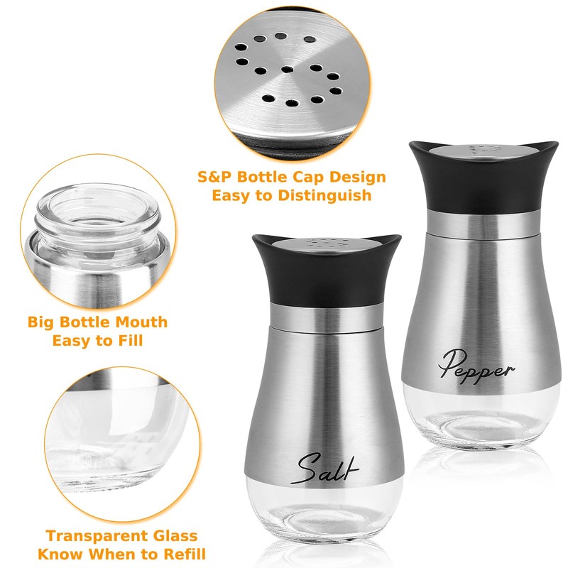 Accmor Salt and Pepper Shakers Set, 4 oz Stainless Steel