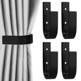 Kigley 4 Pcs Curtain Tiebacks Wood Curtain Holdbacks Wooden Curtain Hooks U Shaped Curtain Holders Wall Mount Curtain Pullbacks for Home Outdoor Decor (Black)
