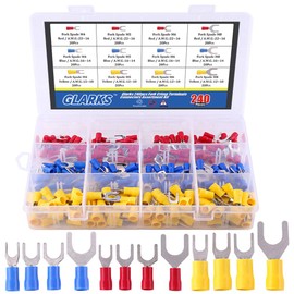 Glarks 240pcs 22-16/16-14/12-10 Gauge Fork Spade Quick Splice Crimp Terminals Connectors Assortment Kit