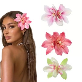 3PCS Flower Hair Clips for Women,Artificial Flower Hairpin,Orchid Blossom & Hibiscus Flowers for Wedding,Flower Hair Accessories,Beach Accessories Women,Hair Clips for Summer Beach Wedding