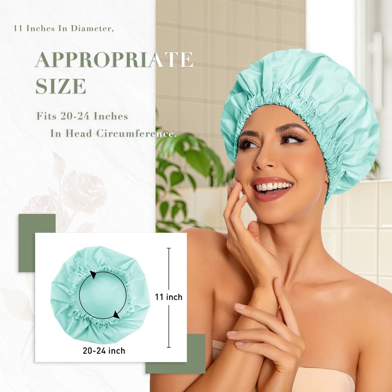 Reusable Shower Cap for Women, Large Waterproof Shower Essentials Bonnet