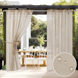 MIULEE Outdoor Sheer Curtain for Patio Waterproof - 2 Panels Beige Privacy Drape Voile Curtain Rod Pocket for Porch,Pergola, Cabana, Gazebo, 54 X 108 Inch Long